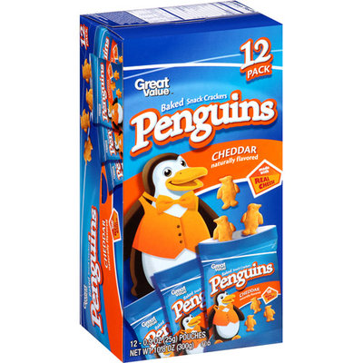 Great Value Penguins Cheddar Baked Snack Crackers, 0.9 oz, 12 count