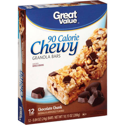 Great Value Chocolate Chunk, 90 Calorie Chewy Granola Bars, 0.84 oz, 12 count