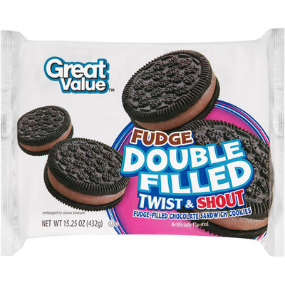 Great Value Double Fudge Filled Twist & Shout Chocolate Sandwich Cookies, 15.25 oz