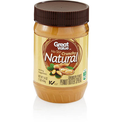 Great Value No Stir Crunchy Natural Peanut Butter Spread, 16 oz
