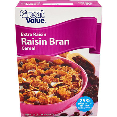 Great Value: Extra Raisin Bran Cereal, 20 Oz