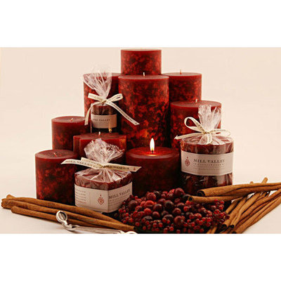 Mill Valley Candleworks Cinnamon Cranberry Scented Pillar Candles (Set of 3)