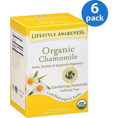 Tadin Tea Lifestyle Awareness Organic Chamomile Herbal Tea Supplement Tea Bags, 20 count, .63 oz, (Pack of 6)