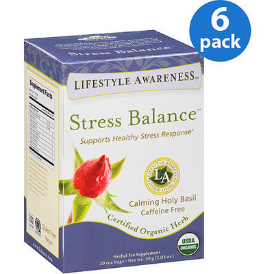 Tadin Tea Lifestyle Awareness Stress Balance Herbal Tea Supplement Tea Bags, 20 count, 1.05 oz, (Pack of 6)