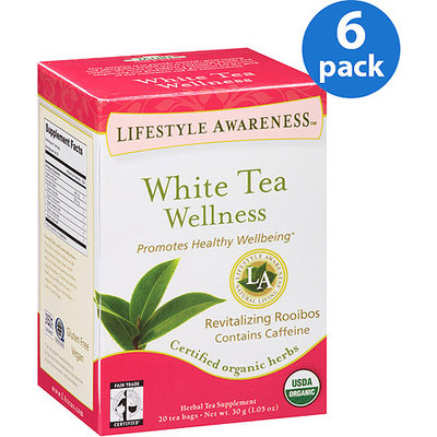 Tadin Tea Lifestyle Awareness White Tea Wellness Herbal Tea Supplement Tea Bags, 20 count, 1.05 oz, (Pack of 6)