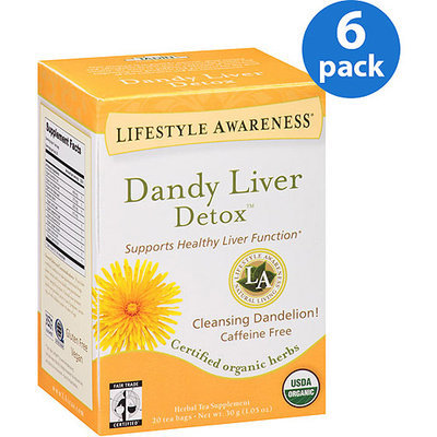 Tadin Tea Lifestyle Awareness Dandy Liver Detox Herbal Tea Supplement Tea Bags, 20 count, 1.05 oz, (Pack of 6)