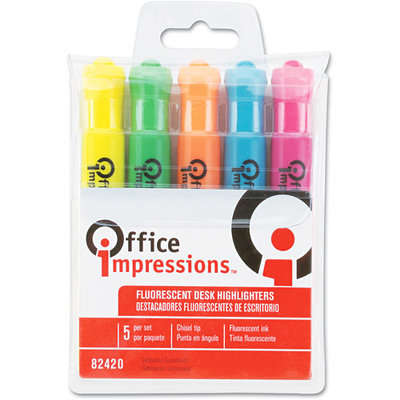 Universal Desk Highlighter, Chisel Tip, Fluorescent Colors, 5/Set