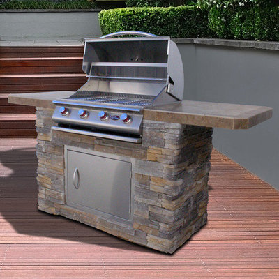 Lloyds Material Supply Co Cal Flame Bistro 7 ft. Natural Stone BBQ Island with Gas Grill