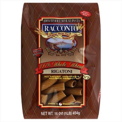 Racconto Whole Wheat Rigatoni Pasta, 16 Oz, Pack Of 12