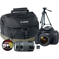 Canon EOS Rebel T5 D-SLR, 18-55mm, 75-300mm Lens, Tripod, Bag, DVD, 16GB SD