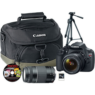 Canon EOS Rebel T5 D-SLR, 18-55mm, 75-300mm Lens, Tripod, Bag, DVD, 16GB SD