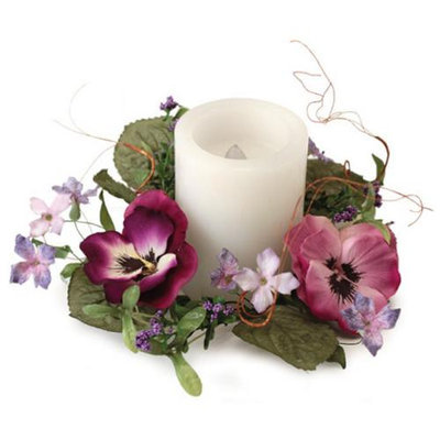 Melrose Pack of 6 Pink and Purple Artificial Silk Pansy Flower Pillar Candle Rings 9