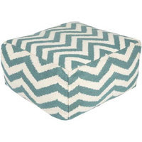 Diva At Home 24 Teal Blue and Ivory Chevron Wool Rectangular Pouf Ottoman