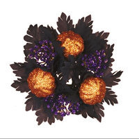 Cc Home Furnishings Pack of 12 Haunted Halloween Glittered Pumpkin and Maple Leaf Taper Candle Rings 1
