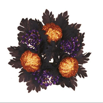 Cc Home Furnishings Pack of 12 Haunted Halloween Glittered Pumpkin and Maple Leaf Taper Candle Rings 1