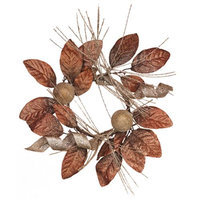 Cc Home Furnishings Pack of 4 Dazzling Chocolate Brown and Champagne Glittered Acorn and Tendril Pillar Candle Rings 4
