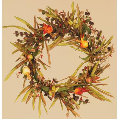 Cc Home Furnishings Pack of 3 Artificial Fiery Orange and Yellow Pomegranate and Fall Grass Pillar Candle Rings 6