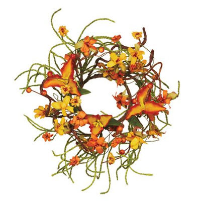 Cc Home Furnishings Pack of 5 Artificial Vibrant Orange Autumn Tiger Lily and Tendril Rope Pillar Candle Rings 3