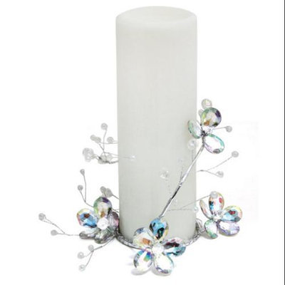 Melrose Pack of 6 Elegant Iridescent Beaded Christmas Flower Pillar Candle Rings 6