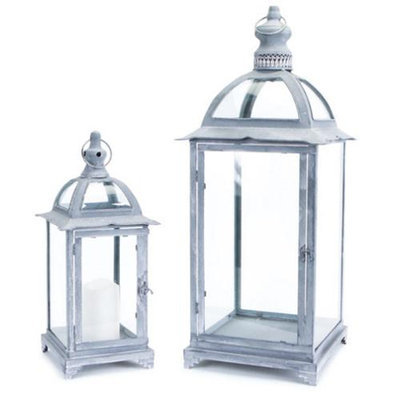 Melrose Set of 2 Weathered Gray Pillar Candle Lanterns with Curved Arches 25.25