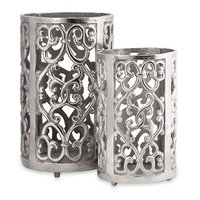 Cc Home Furnishings Set of 2 Balen Elegant Scrolled Polished Silver Pillar Candle Lanterns