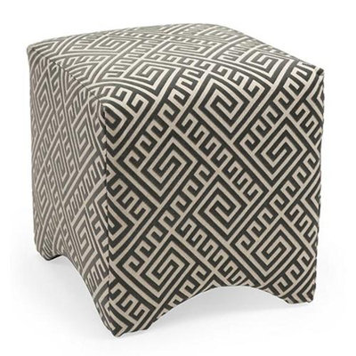 Cc Home Furnishings 18 Marcy Black and Gray Geometric Greek Key Fabric Ottoman Footstool Cube
