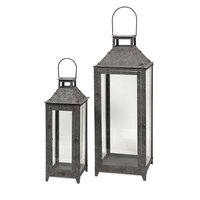 Cc Home Furnishings Set of 2 Avant Gray Distressed Metal Pillar Candle Lanterns 25.25