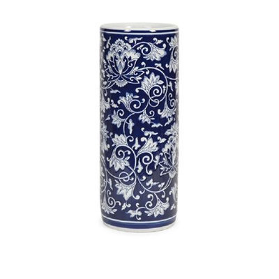 Cc Home Furnishings 20 Stoviglie D'Epoca Blue and White Cylindrical Antique-Style Ceramic Umbrella Holder