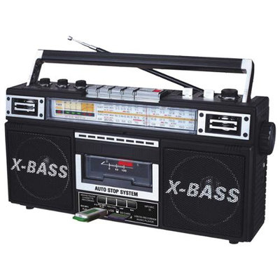 QFX J-22U-BLK Retro Collection Boom Box - Black - Full World Band Stereo - MP3 Converter to USB & SD