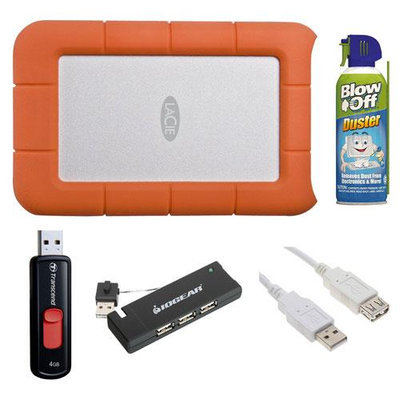 LaCie Rugged USB 3.0 Mini Disk 1TB Portable Hard Drive 301558 + Accessory Bundle