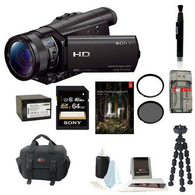 Sony HDR-CX900/B HDRCX900 CX900 4K Ultra HD Camcorder (Black) + Sony 64GB Micro SD Card + Wasabi Power Battery + Accessory Kit