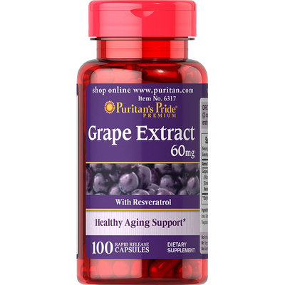 Puritan's Pride 2 Units of Resveratrol/Grape Extract 60 mg-100-Capsules