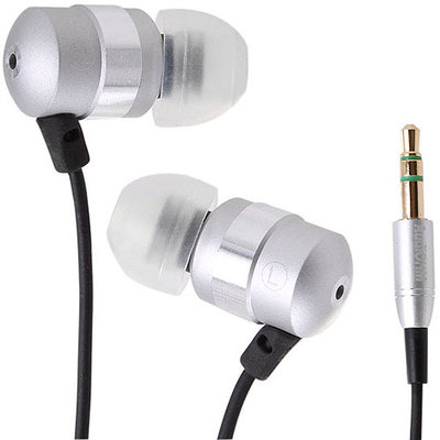 Accessory Power GOgroove audiOHM Ergonomic Metallic Silver Earbuds with Interchangeable Noise-Reduction Silicone Ear Pieces