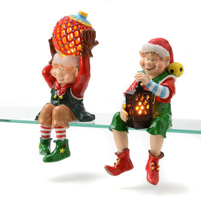 Candle Tek Set of 2 Sitting Elves Flameless Candles