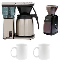 Bonavita BV1800TH 8 Cup Coffee Maker w/ Thermal Carafe + Encore Coffee Grinder + Two 13 Oz White Tiara Cappuccino Cups