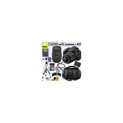 NIKON D3200 Camera Lens Kit 24.2 MP CMOS DSLR with 18-55mm f/3.5-5.6G AF-S DX VR Lens and Sigma 70-300mm f/4-5.6 SLD DG Macro Lens + Nikon EN-EL14 Battery + 32