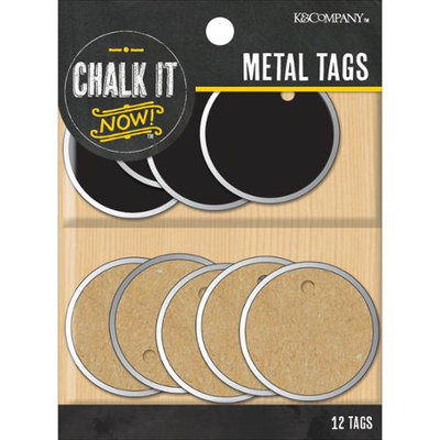 K & Company Chalk It Now Metal Edge Circle Tags 12/Pkg-Chalkboard & Kraft