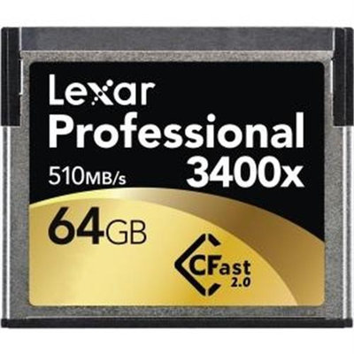 Lexar 64GB Professional CFast 2.0 3400x Memory Card - 510MB/s Read, 450MB/s Write - with Image Rescue 5 Software