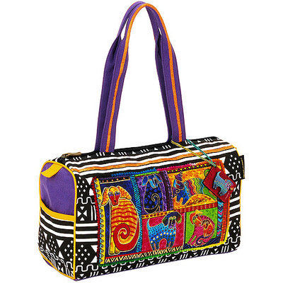 Laurel Burch LB5211 Medium Satchel Zipper Top 15 in. X5 in. X10 in. -Dog Tails Patchwork