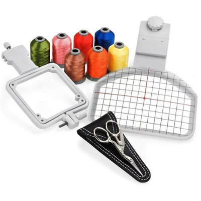 Cap Hat Embroidery Hoop Package - Includes Free Sock Hoop, 7 Spools of Embroidery Thread and Embroidery Scissors