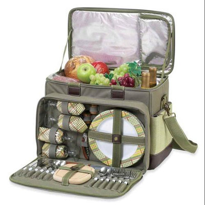 Picnic at Ascot - Hamptons Deluxe Picnic Cooler for Four - Olive/Tweed