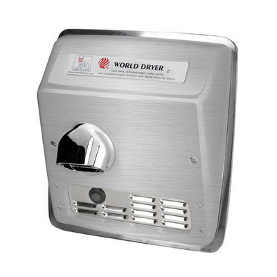 World Dryer Model A Durable Hand Dryer Finish: Brushed Stainless Steel, Voltage: 110-120 V, 20 Amps