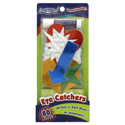 Artskills Eye Catchers Neon & Holographic Shapes, 85/pkg, With Glue Stick