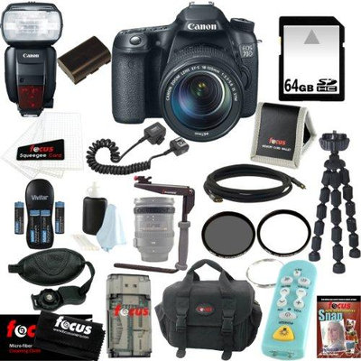 Canon EOS 70D SLR CMOS 20.2MP Digital Camera EFS 18-135mm Lens + Canon Speedlite 600EX-RT Shoe Mount Flash +64GB Memory Card + Tiffen 67mm UV Protector & Circul