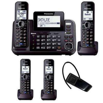 Panasonic KX-TG9542B Dect 6.0 2-Line Cordless Phone w/ Link-to-Cell & 2-Handsets + 2 Line Handset For KX-TG954X + Blue Planet Wireless Bluetooth Headset