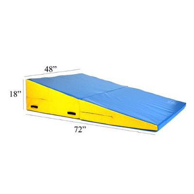 Commercial Bargains Inc Folding Incline Gymnastics Mat Training Foam Triangle Tumbling Wedge Blue Yellow