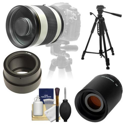 Samyang 800mm f/8.0 Mirror Lens (White) & 2x Teleconverter with 57 Tripod + Accessory Kit for Sony Alpha NEX Digital Cameras