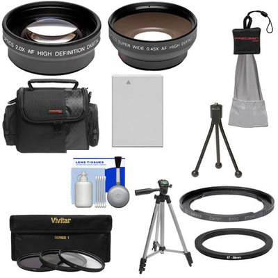 Bower FA-DC67A Adapter Ring for Canon PowerShot SX40 HS Digital Camera (67mm) with .45x Wide Angle & 2x Telephoto Lenses + Filters + NB-10L Battery + Tripod + Case Kit