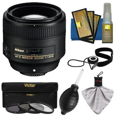 Nikon 85mm f/1.8G AF-S Nikkor Lens with 3 UV/CPL/ND8 Filters + Cleaning Kit