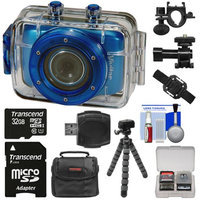 Vivitar DVR785HD Waterproof Action Video Camera Camcorder (Blue) with Helmet & Bike Mounts with 32GB Card + Case + Flex Tripod + Kit